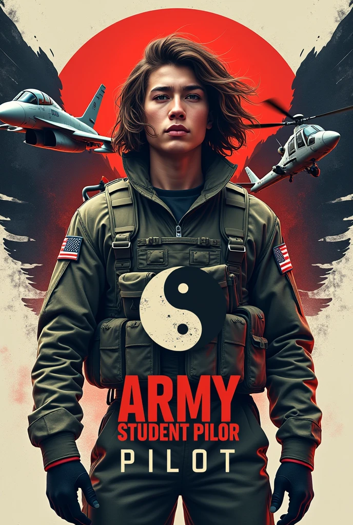 Army student pilot 69 yin-yang logo it have a plane on left side near number 6 and have a helicopter on right side near number 9 and have text army student pilot 
