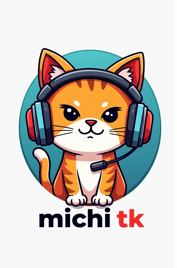 Can you create me a logo of a gamer cat that has headphones and below that has the words "MICHI TK"
