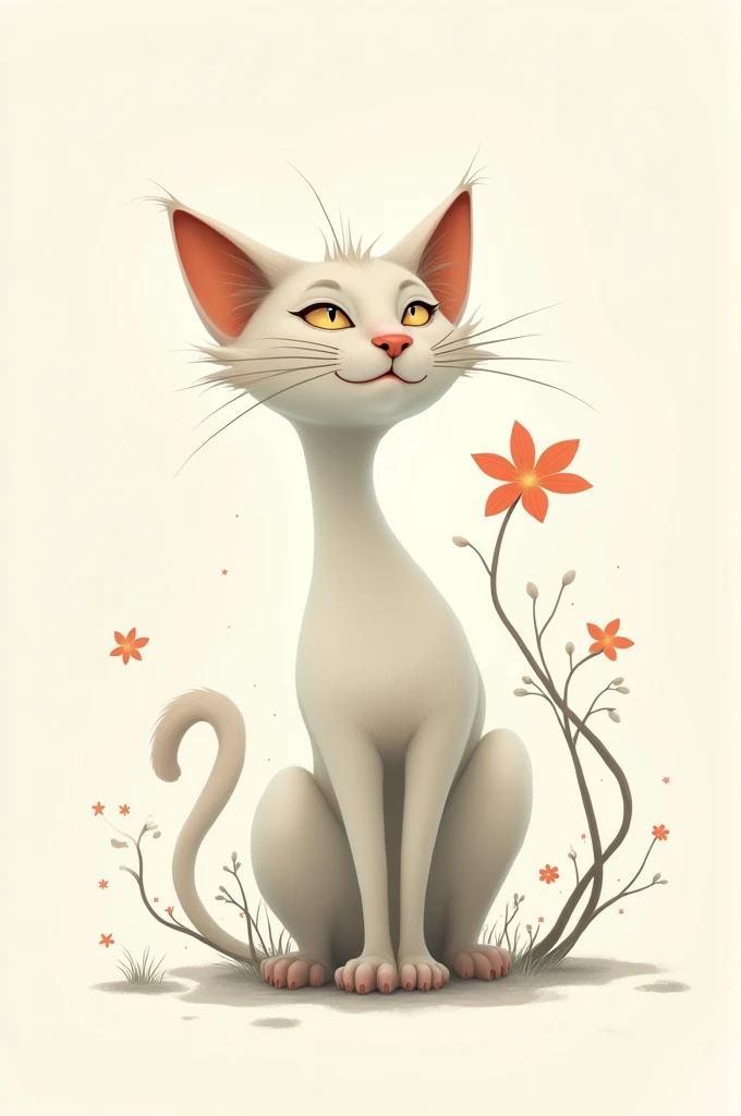 A drawing of a stylized cat