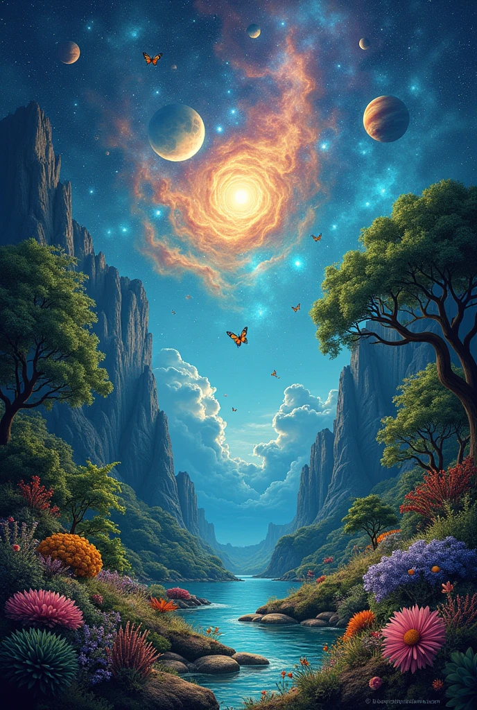 You can create an image that can be used as a background for a presentation where there is a relationship between astronomy and biodiversity Show versions


