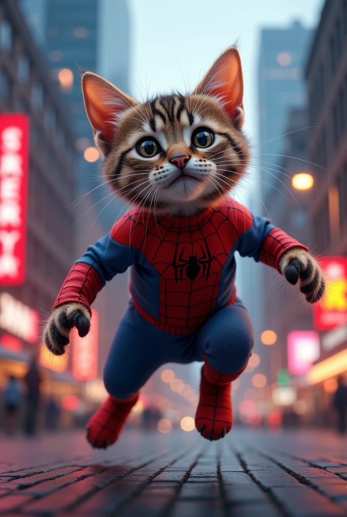 Cat wearing spiderman costume
