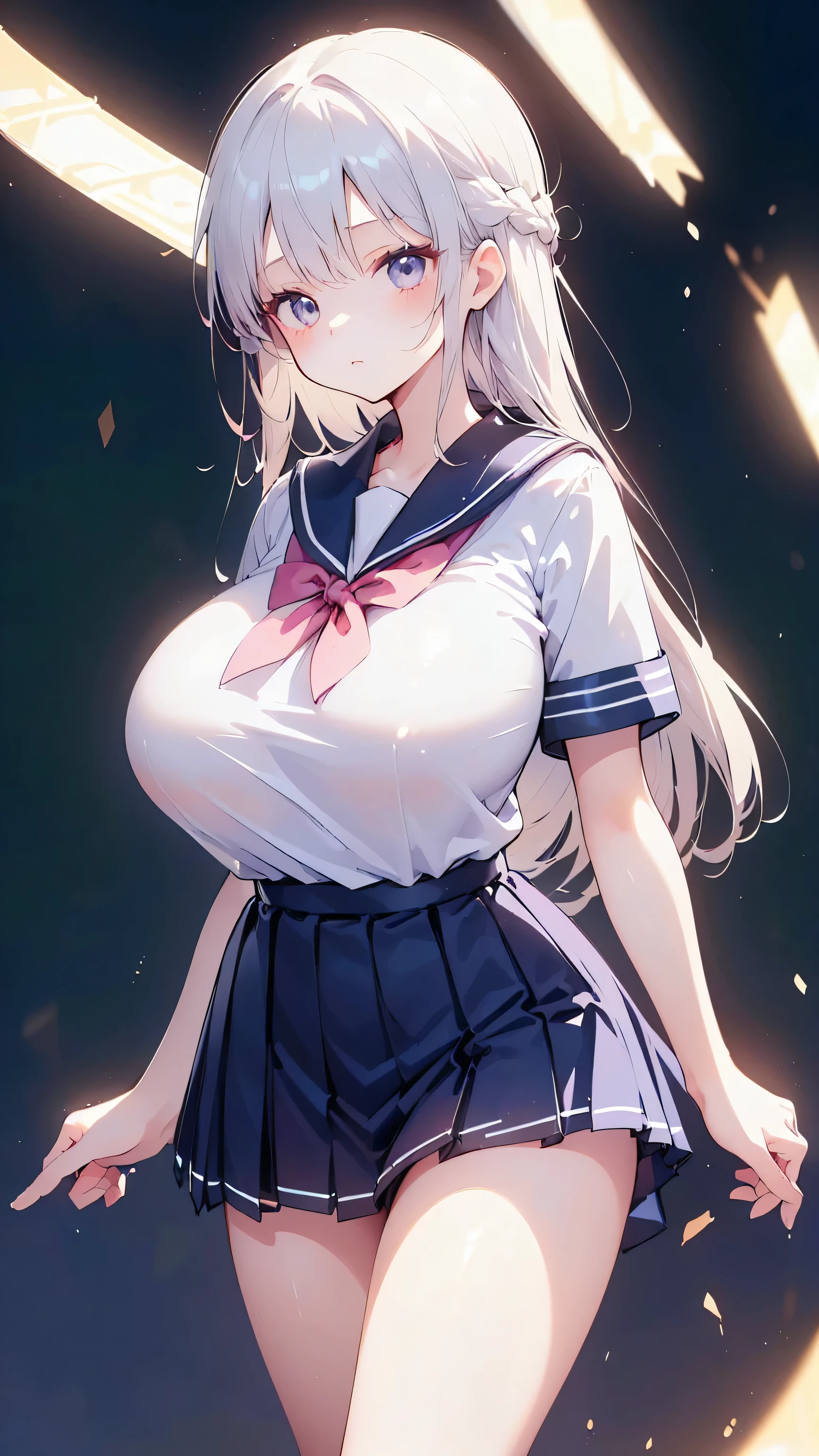Ultra-high resolution, 8k,high quality,(Ultra-short stature,Gargari body,cowboy shot , ((no hat:1.3))),Slender,Cute hairstyle,(from top),(iridescent light,soft shadow,Anime Painting,thin line drawing),((((super enormous cartoon-like tits,school uniform、Girl、)))),