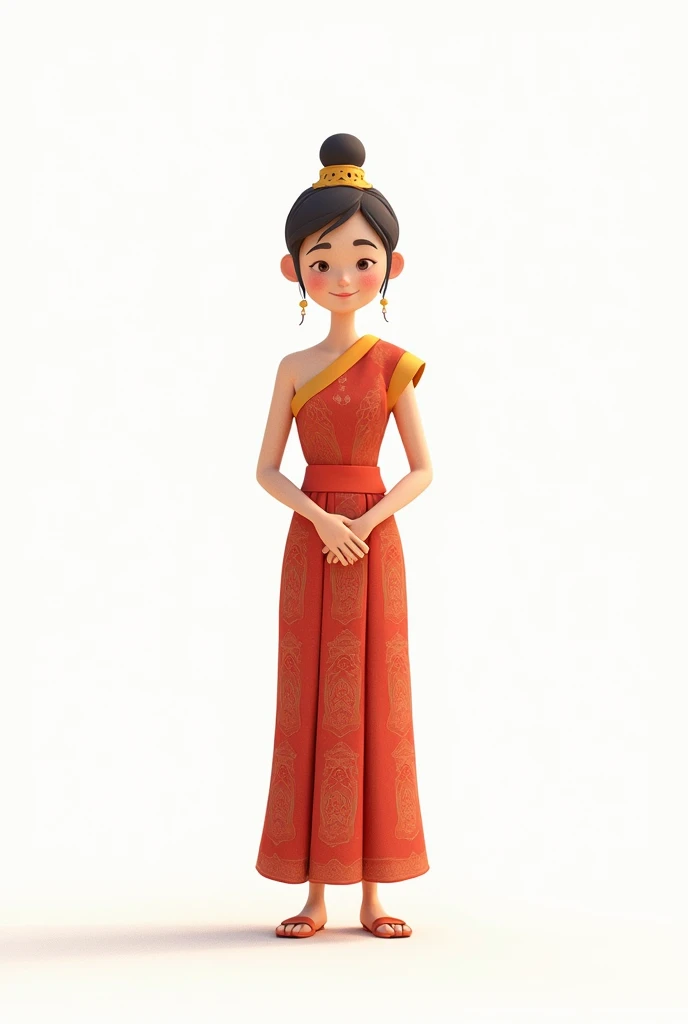 Simple animated human wearing Cambodia tradional drees with white background