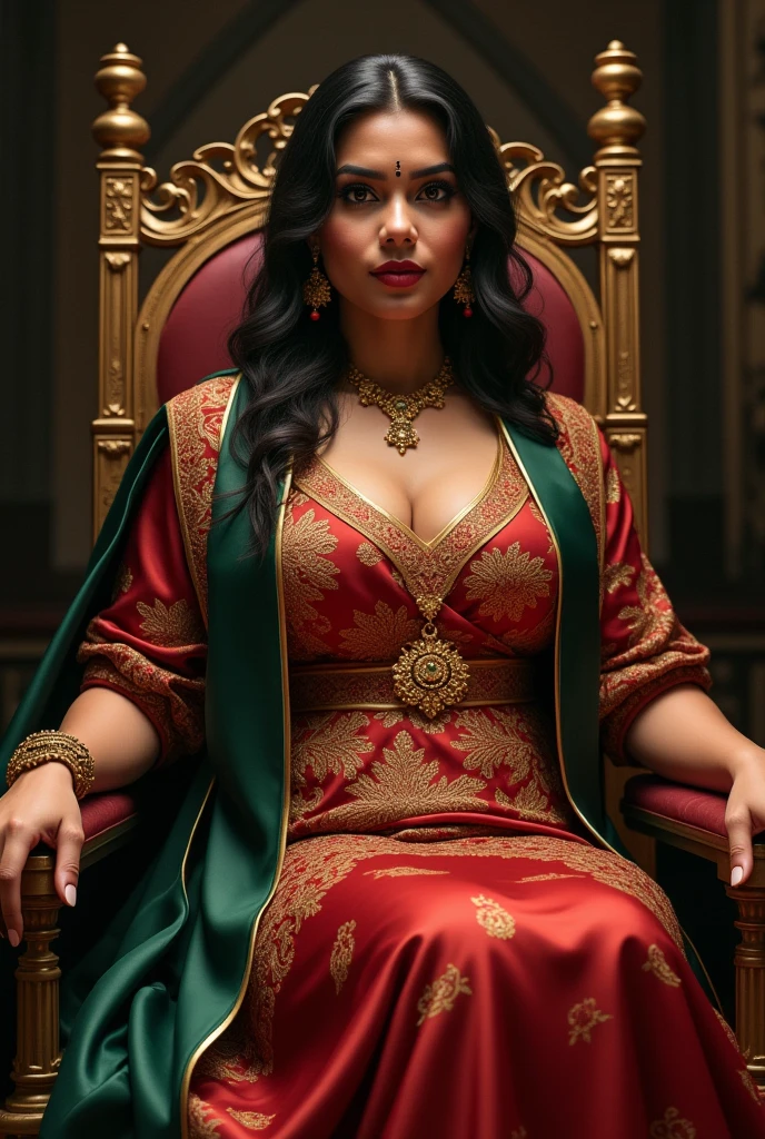 6 ft big breasted average beautiful sri lanakan wealthy age 25 girl in maharani dress. Wearing Academic regalia.well educated.sit in chair with massive big boobs, big butt