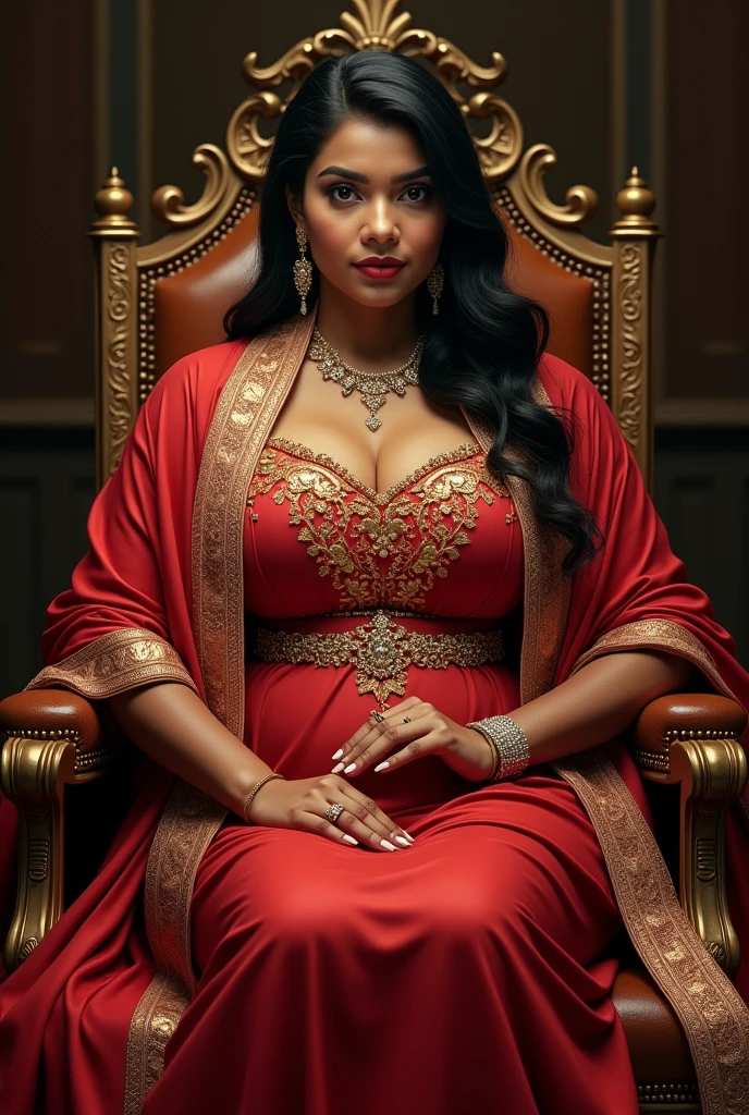 6 ft big breasted average beautiful sri lanakan wealthy age 25 girl in maharani dress. Wearing Academic regalia.well educated.sit in chair with massive big boobs, big butt