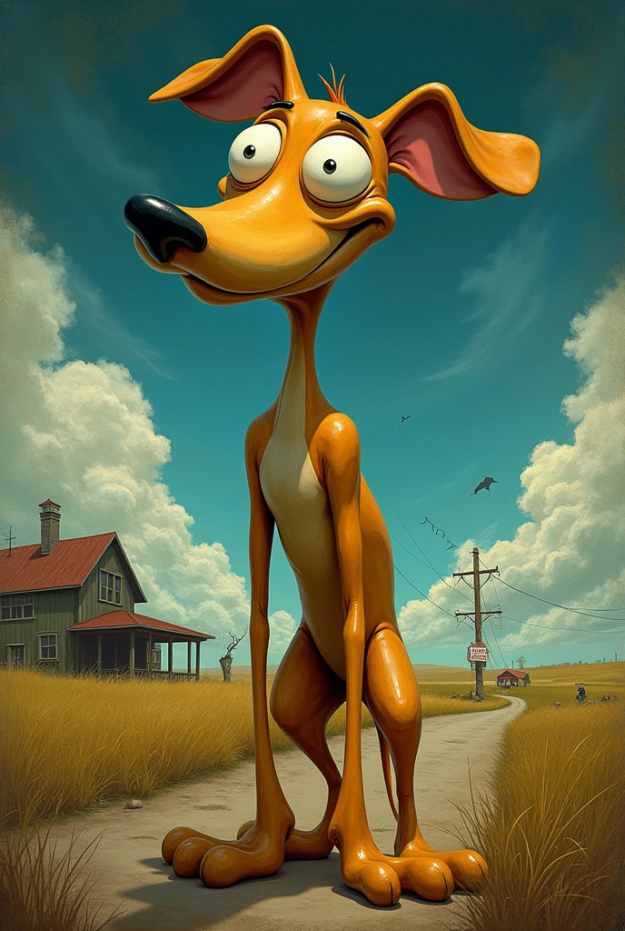 Generate courage the cowardly dog with different artistic styles, geometric, Renaissance, realist, etc.