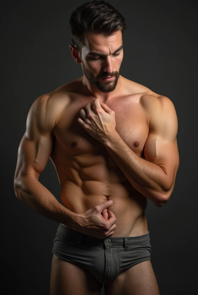 A naked man masturbating his big hard dick