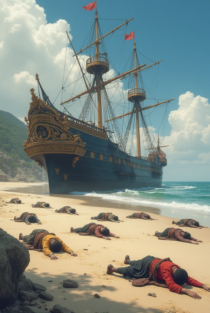 Edo Period A Korean trading ship lying aground on the beach 10 Koreans washed up on beach