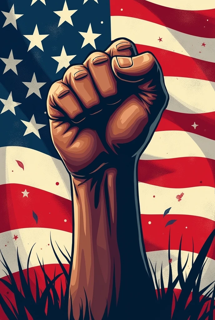 United States flag, with a fist 