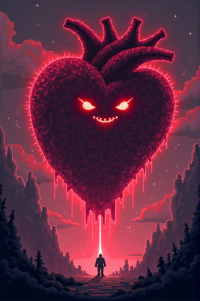 Make a giant 2d pixel heart monster like a Terraria boss