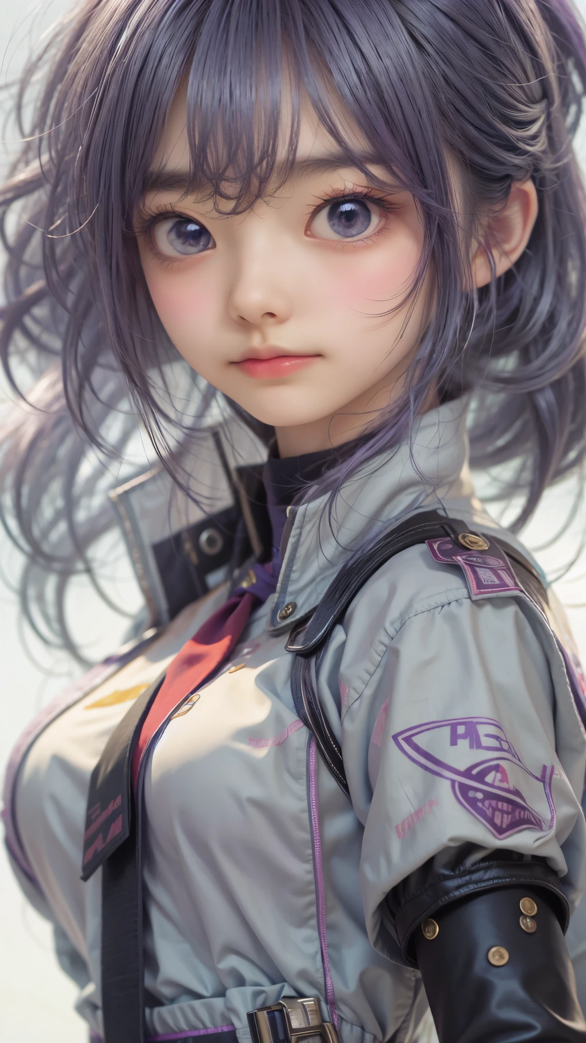 Close-up of a person with purple hair and a purple tie, Stylized anime, Anime Moe Art Style, Katana Zero video game character, anime girl of the future, Portrait of an astronaut, Portrait of a girl in the Knights of the Zodiac, Close up of a young anime, Anime Style, With glowing purple eyes, Anime Styleに, Anime Style3D