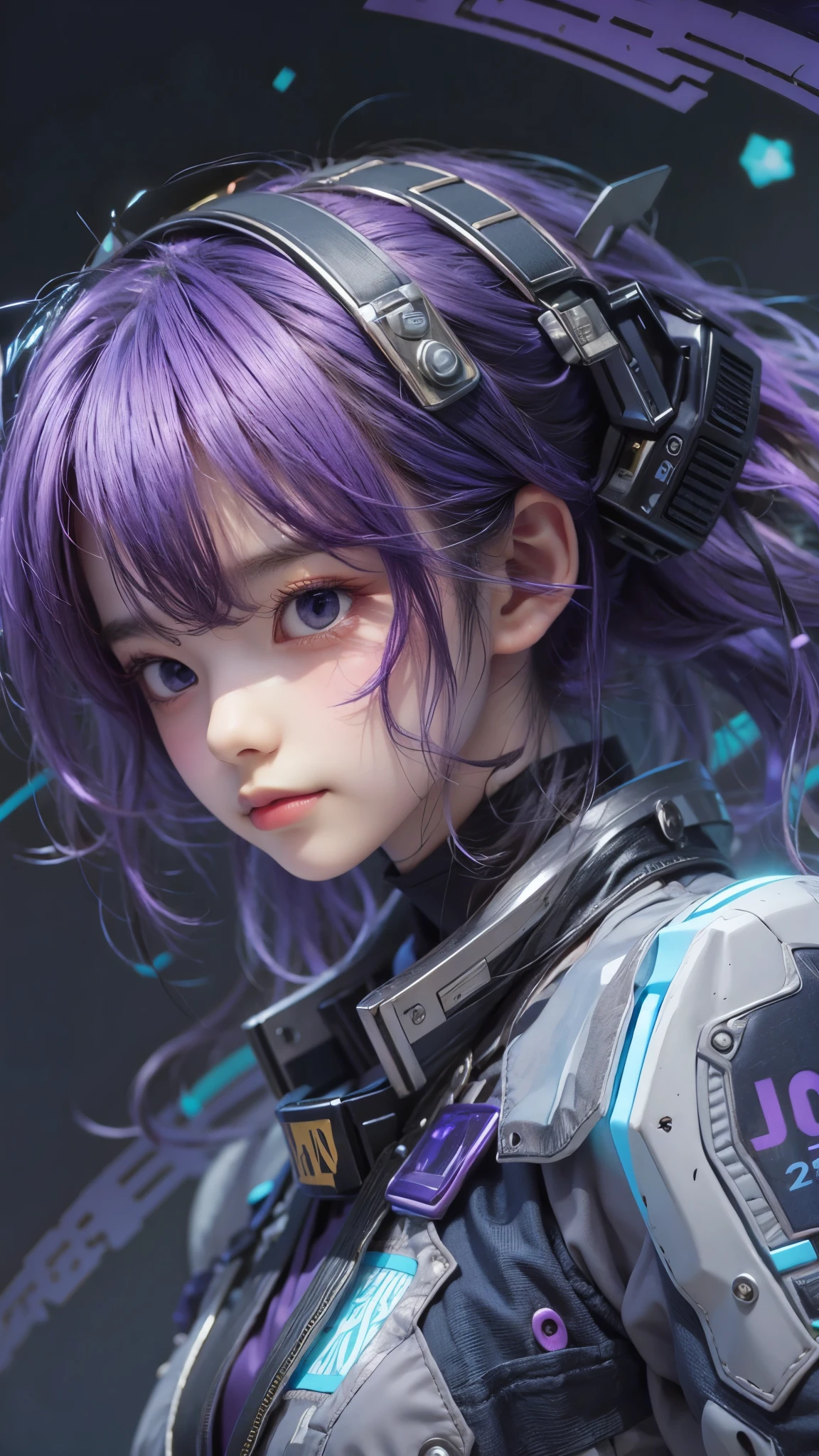 Close-up of a person with purple hair and a purple tie, Stylized anime, Anime Moe Art Style, Katana Zero video game character, anime girl of the future, Portrait of an astronaut, Portrait of a girl in the Knights of the Zodiac, Close up of a young anime, Anime Style, With glowing purple eyes, Anime Styleに, Anime Style3D