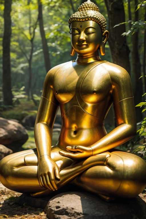  ( perfect anatomy ) a Buddha Statue, Buddhism, Nirvana, Chakras, near a forest, 