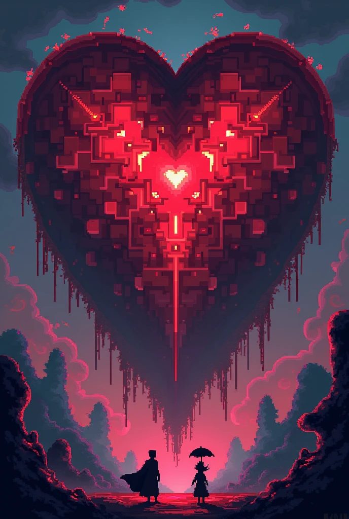 Make a giant 2d pixel heart monster like a Terraria boss