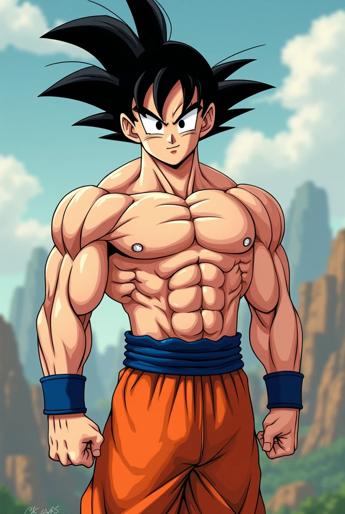 Goku without clothes with his penis out