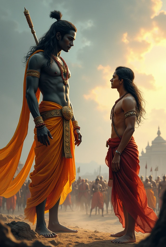 create image lord krushna in kurukshetra with teaching arjun about life