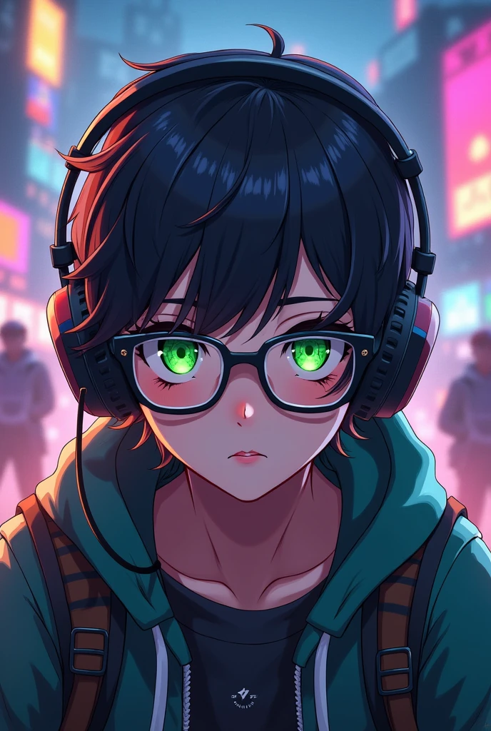 One who wears glasses and is a gamer and plays free fire who has green anime eyes