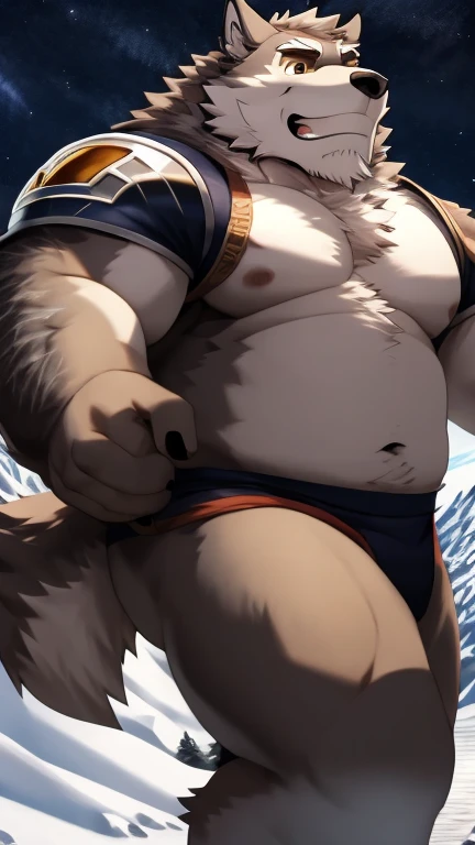 Giant Buff Werewolf Butler, Confident, Golden Eyes, Muscular, Handsome, Charming, View from Below