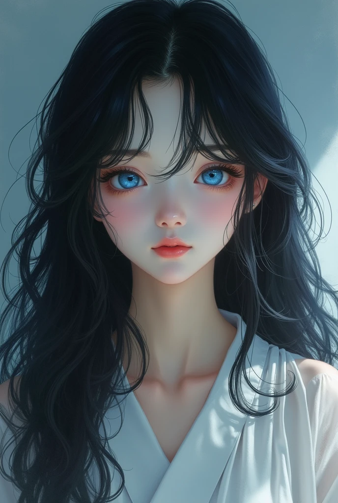 Japanese girl with blue eyes and long black hair 