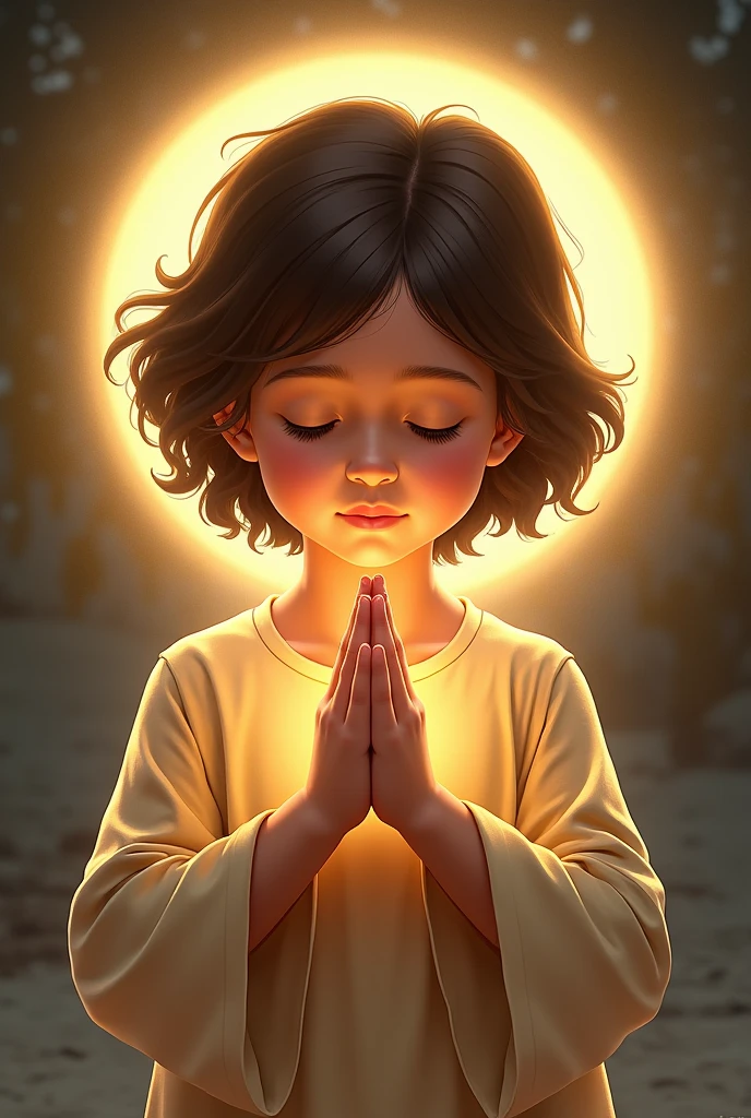 San Antonio(child) in prayer, with a halo of light around