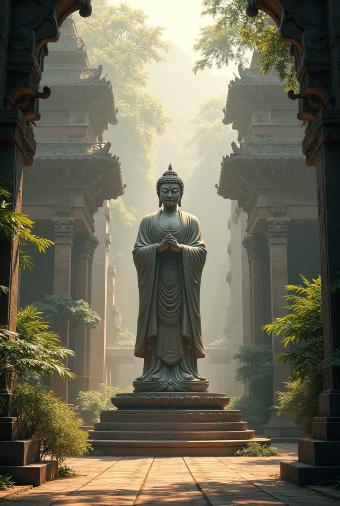 ((Best quality, 8k, Masterpiece :1.3)),((Buddha Statue)),temple