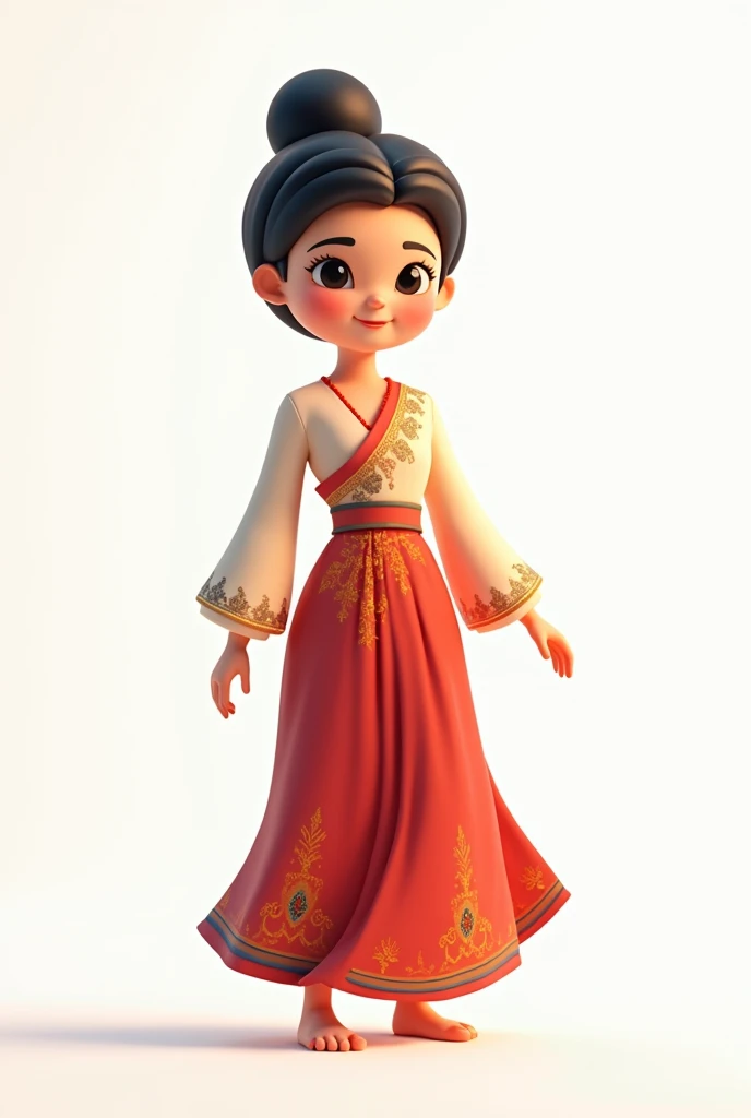 Simple animated human doll wearing Cambodia tradional drees with white background