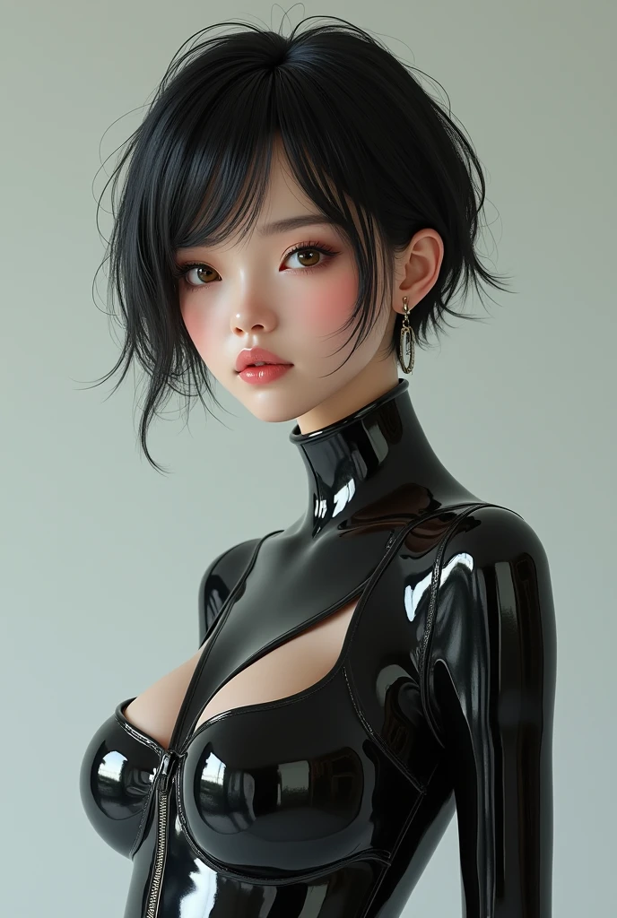 realistic and photorealistic photo、、Small breasted Japanese girls、Latex Doll、short hair