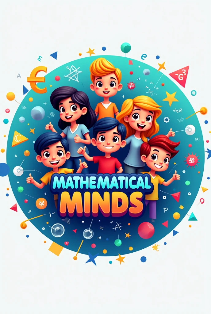 nice circular logo for a math game with the title in spanish "mathematical minds" 