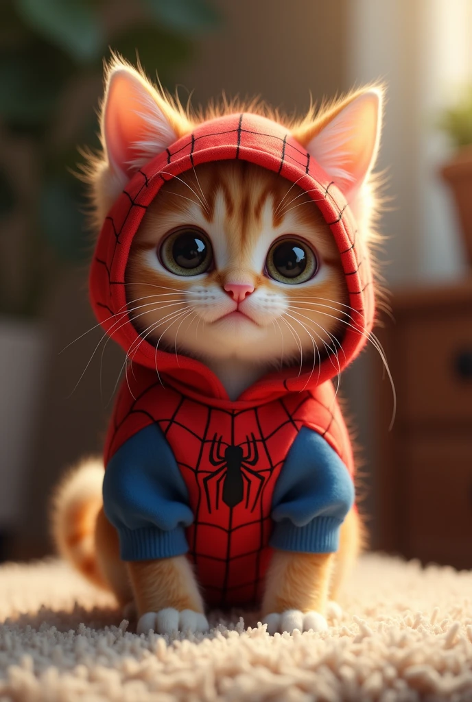 cute cat wearing spiderman hoodie