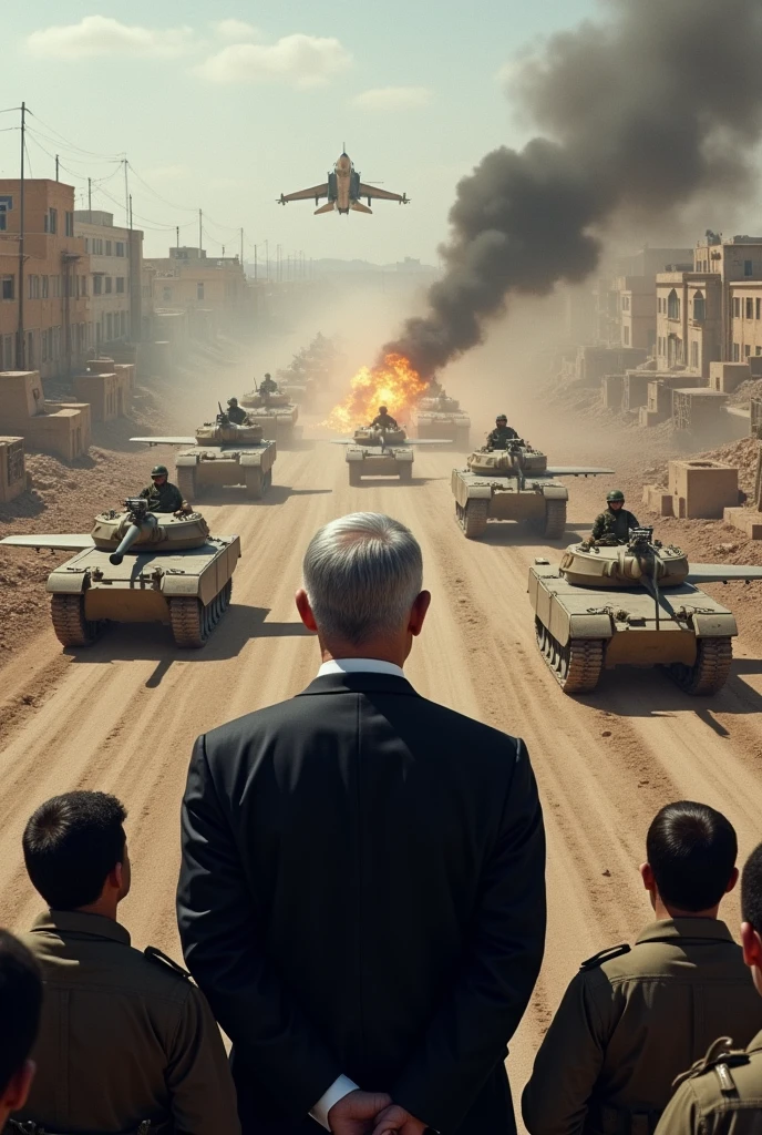 Netanyahu F16 planes in Gaza, All Soldiers and Tanks Protecting Her