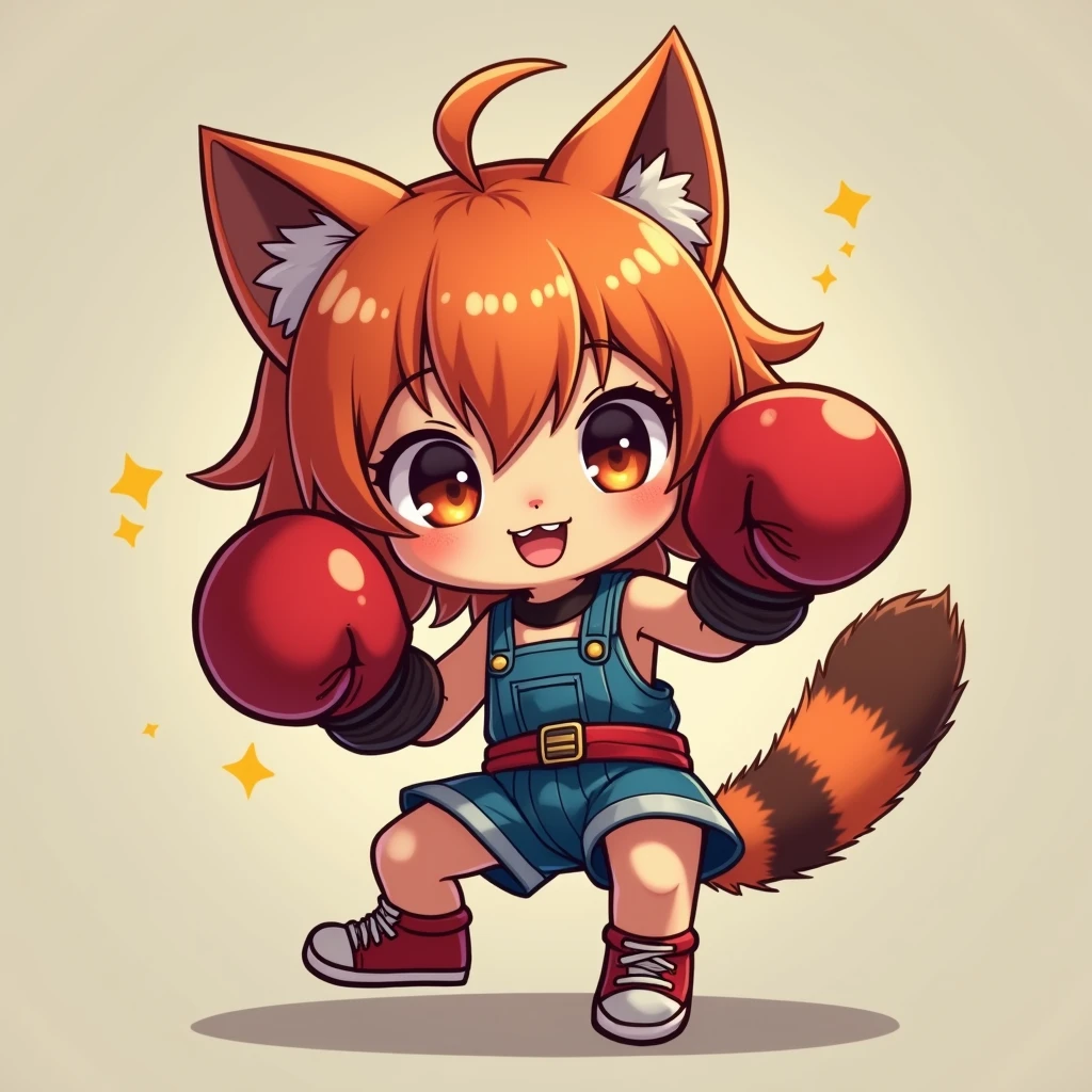boy and girl, squirrel, furry, bodyfur, tail, collar, bra, bottomless, gloves, boots, chibi, sparkling eyes, idol, hair bow, happy, full body, , testie perfect pussy, boxing,le, punching