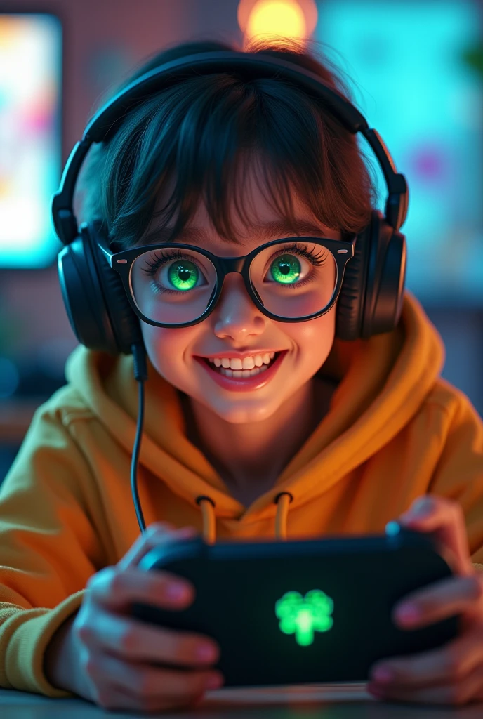 One who wears glasses and is a gamer and plays free fire who has green eyes who is and has a beautiful smile