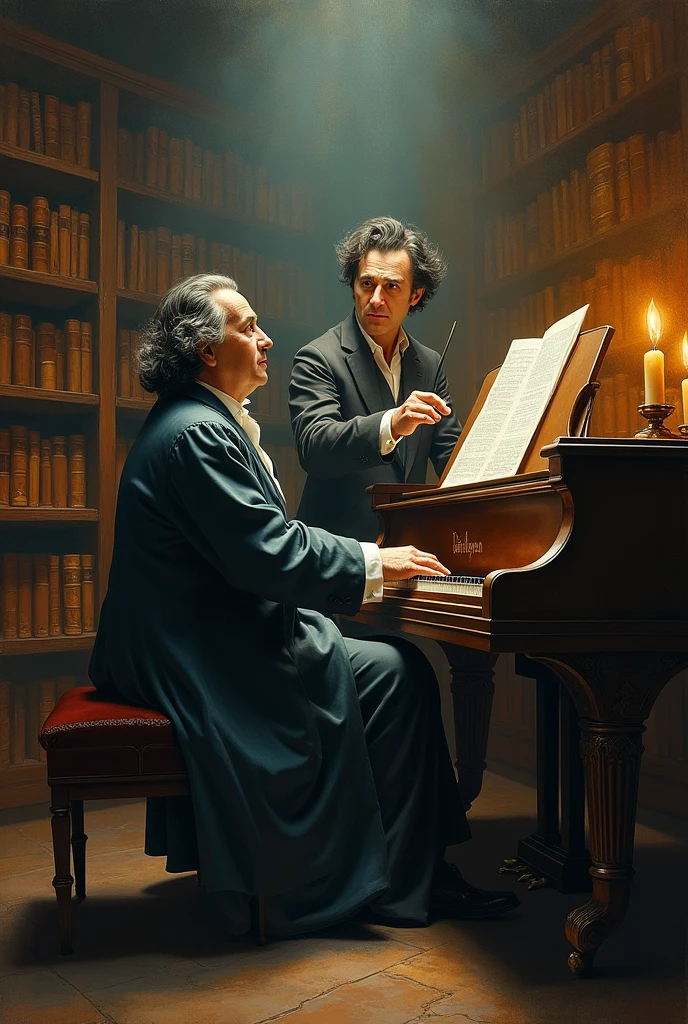  René descartes playing the piano with bethoveen 