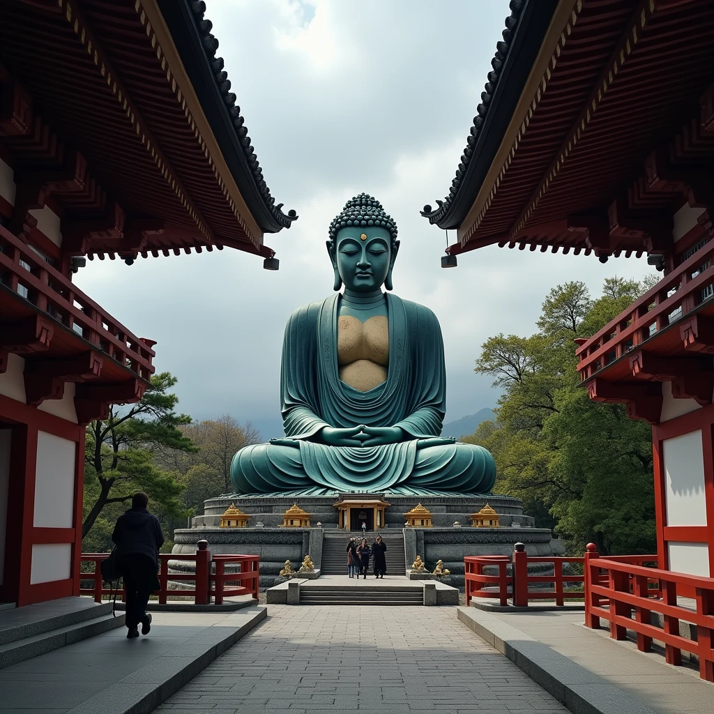 buddhist temple, a huge Buddha Statue is sitting and looking down in todaiji, nara, japan, 