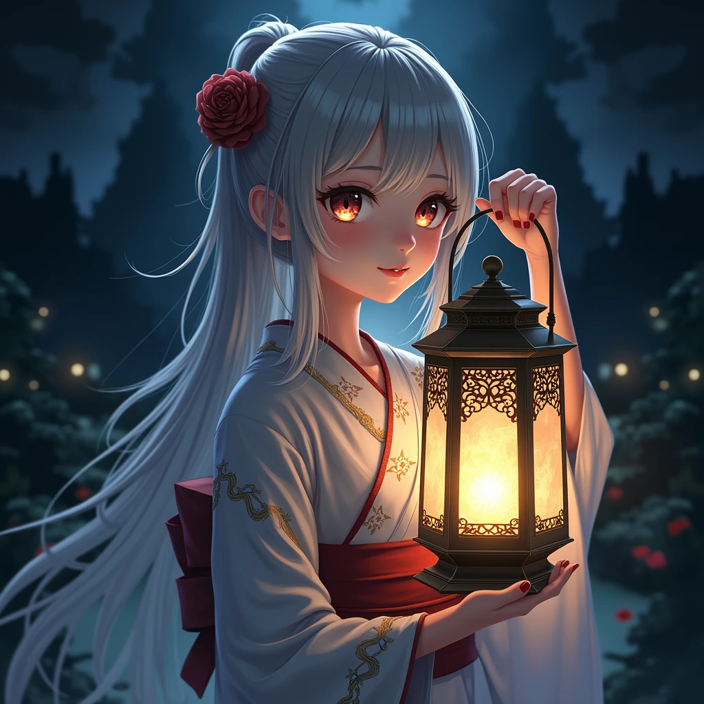 Anime girl ilustration, darknest, bring a lantern