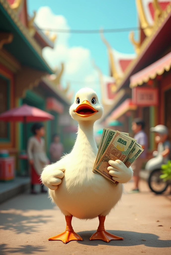 Duck holding money in Thailand