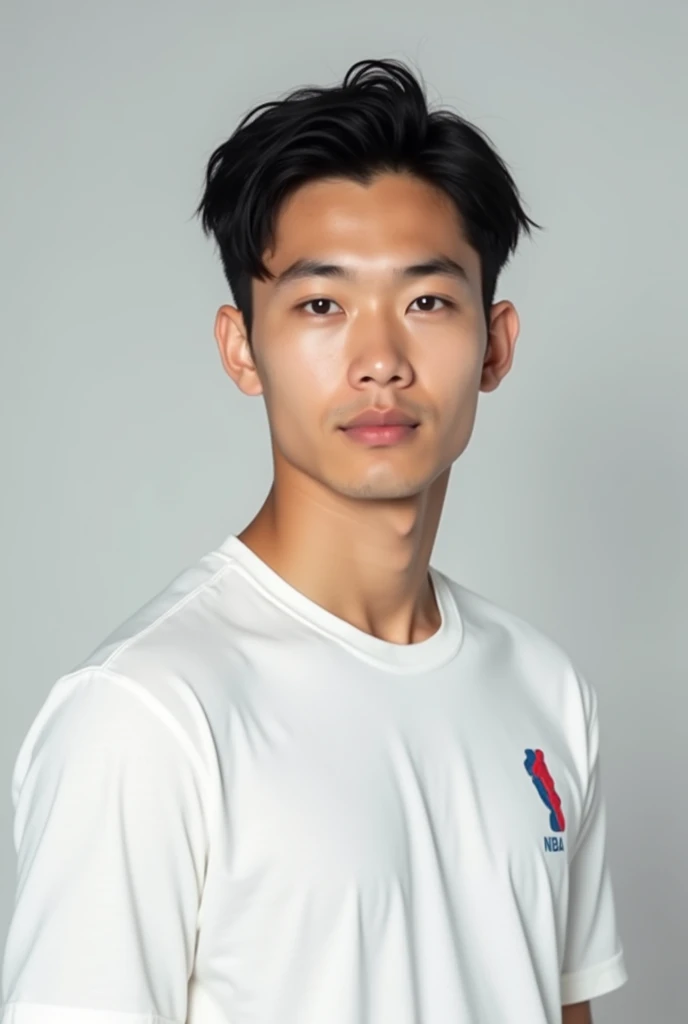 Asian handsome teenage (1s) white, Word shirt of team NBA (basketball) , type korean japanese