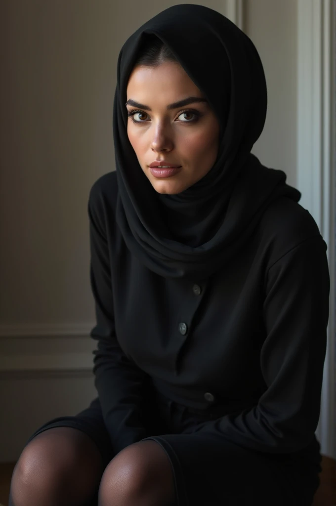 Hijab woman pussy open black long stockings