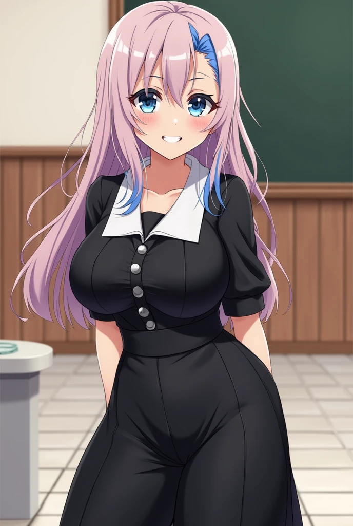 Fujiwara Chika、pinihair、8k、masterpiece、young、blue hair、largebreasts、japaneseanime