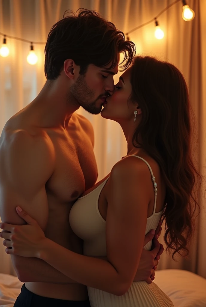 A girl with big boobs with her boyfriend kiss