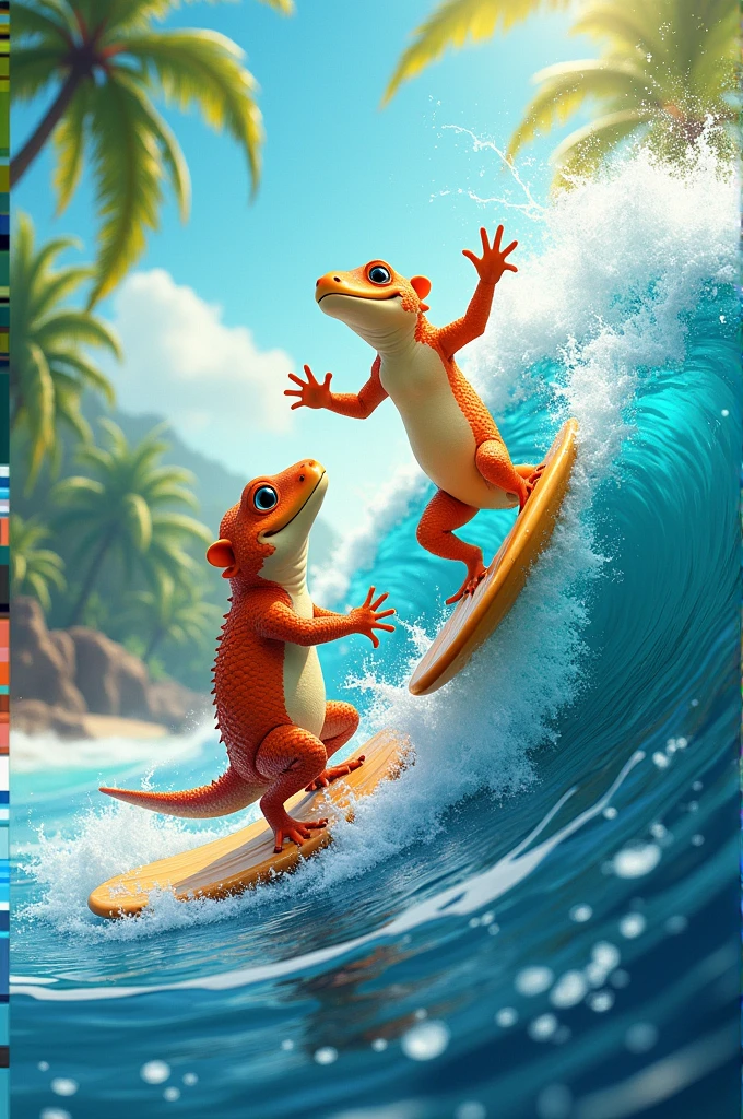 Two salamanders surfing 