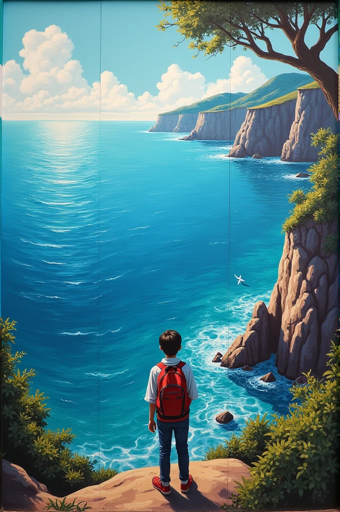 A mural about the novel "unique looking at the sea" 
