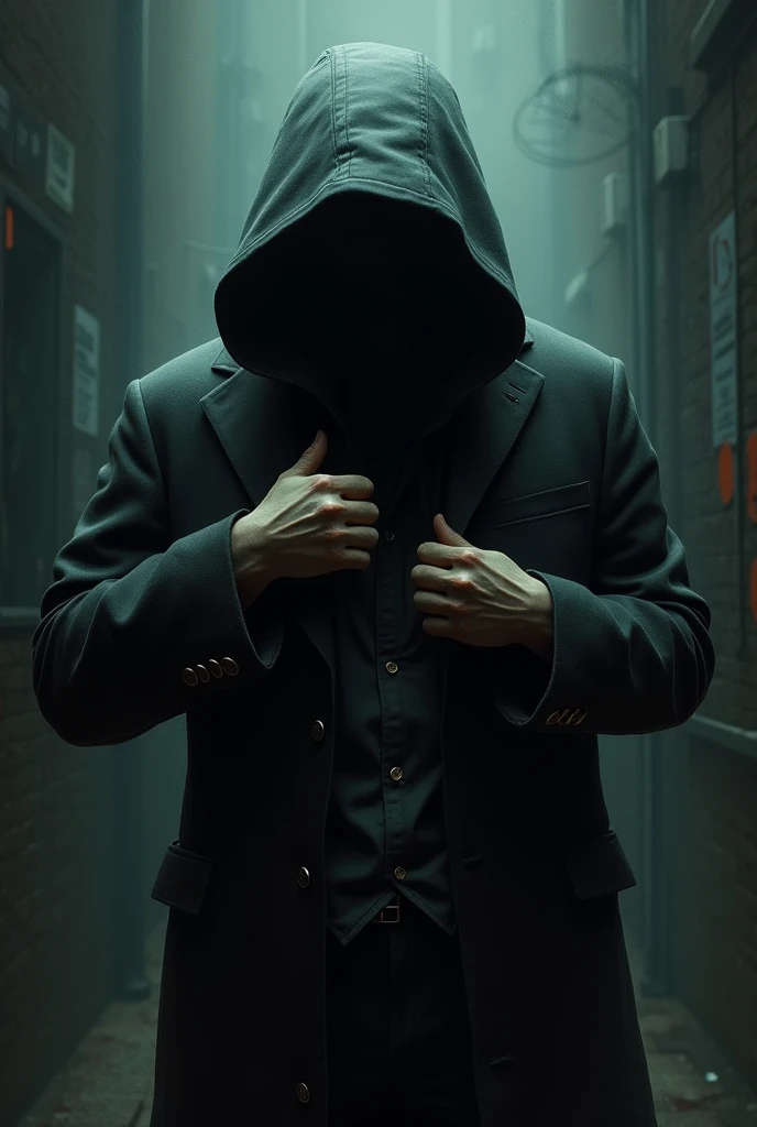 but that his arm grabs his jacket to reveal that "sell" human organs.