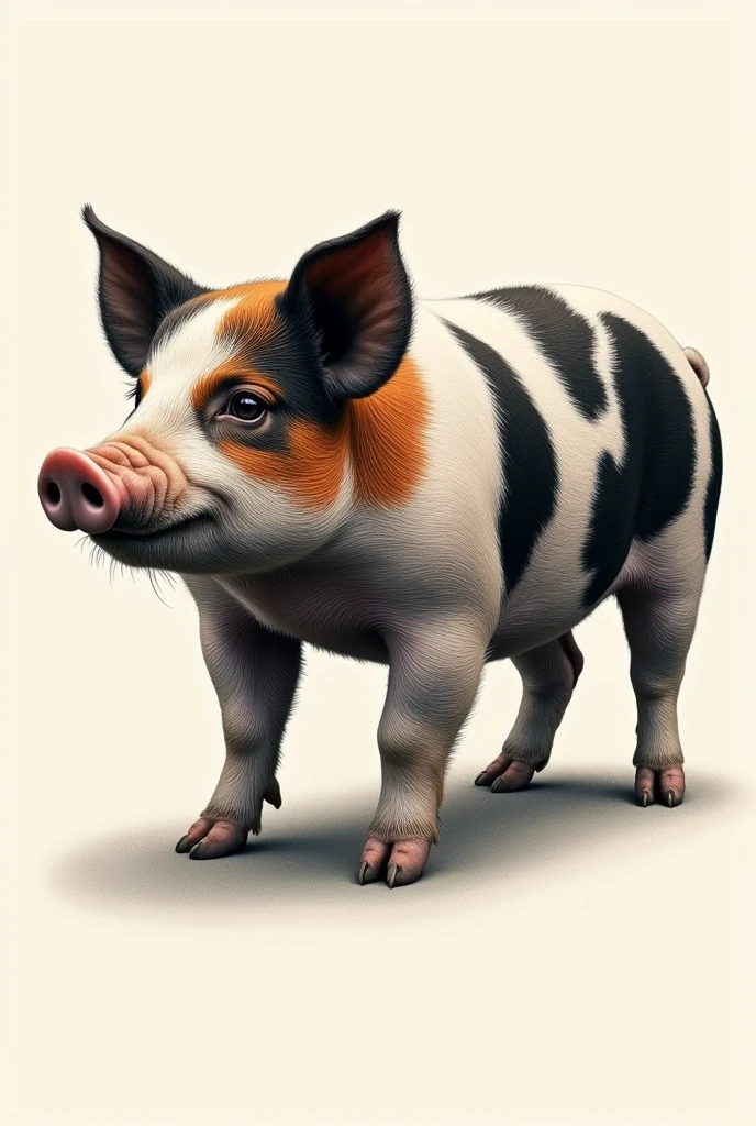 Full grown Calico pig tattoo. Realistic side view