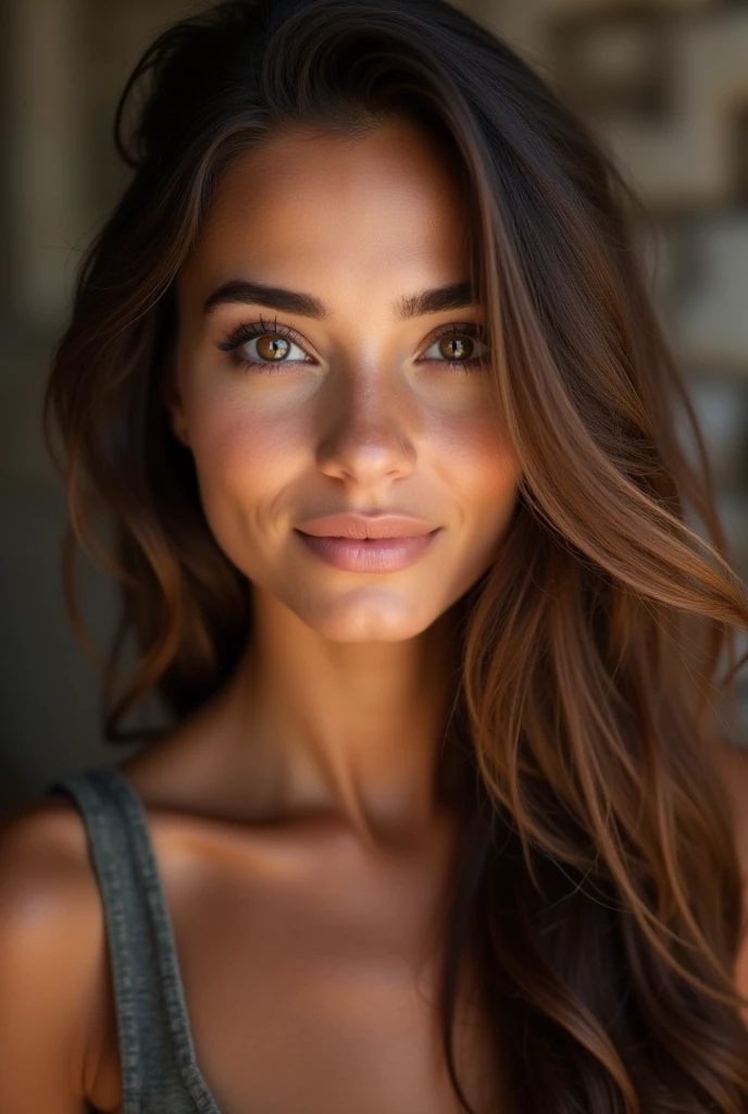 Arafed woman with long brown hair and brown eyes, beautiful face latina, extremely beautiful face, beautiful brown eyes, beautiful face and perfect skin, brown hair and big eyes, Amber eyes focused, beautiful face atractiva, Portrait of tanned beauty, Photo of a beautiful woman, eyes the color of honey, beautiful face, beautiful and attractive face, Detailed beautiful face, light brown eyes