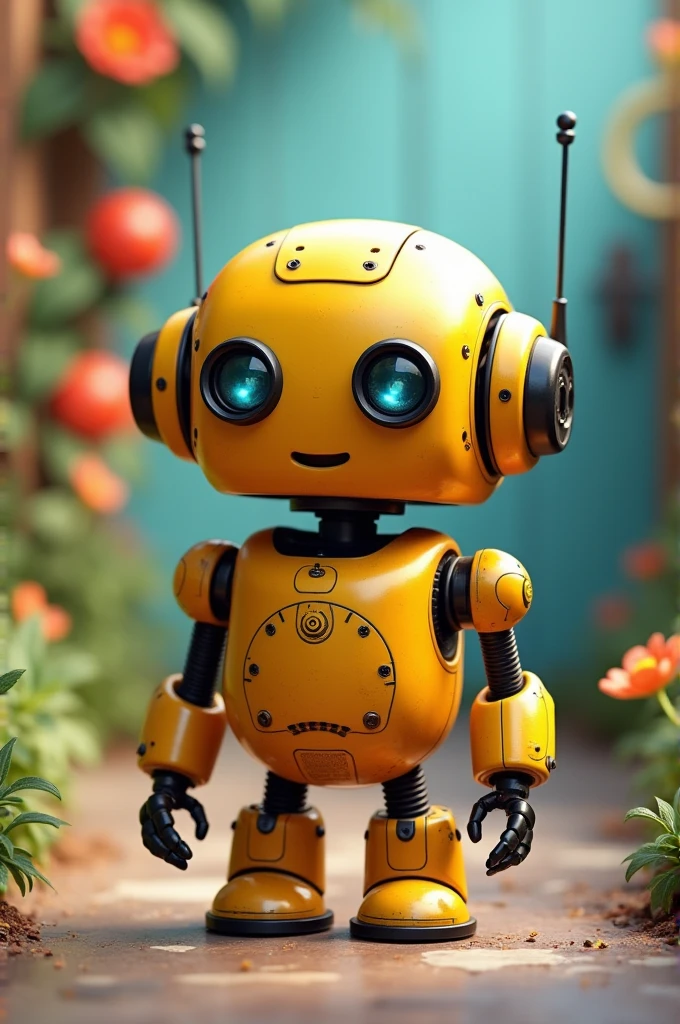 small robot, yellow, felix