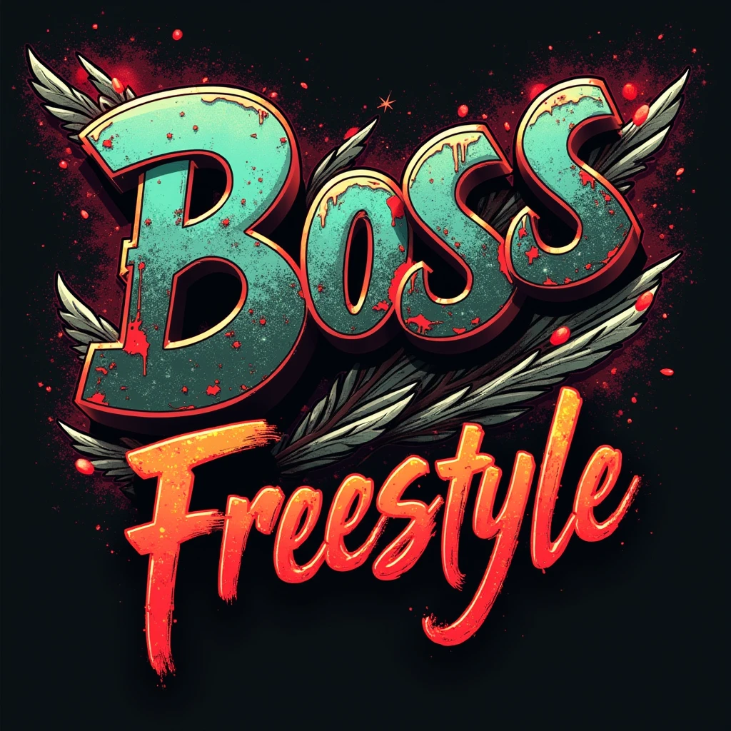 colored album art, hip hop music album cover, rap album cover, Boss Freestyle 써줘, Black background