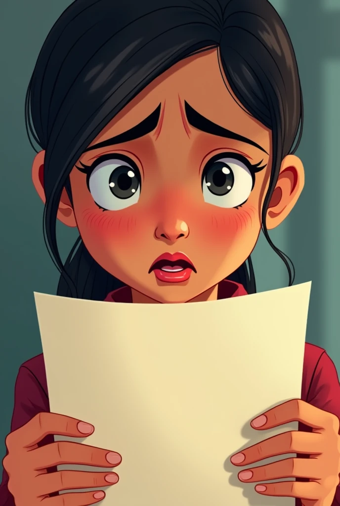Cartoon style images Close-up of Seema reading the note, her face showing both fear and determination.