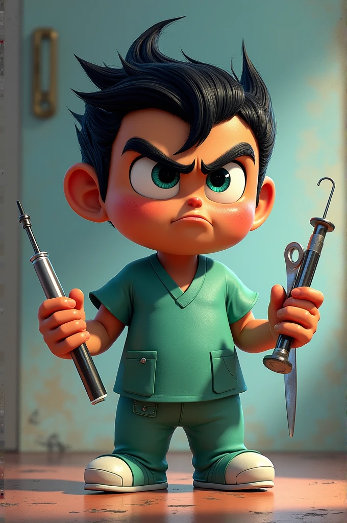 I want a picture of an emotion from the Pixar movie Inside Out .is one with black hair with brown skin and he is holding medical tools