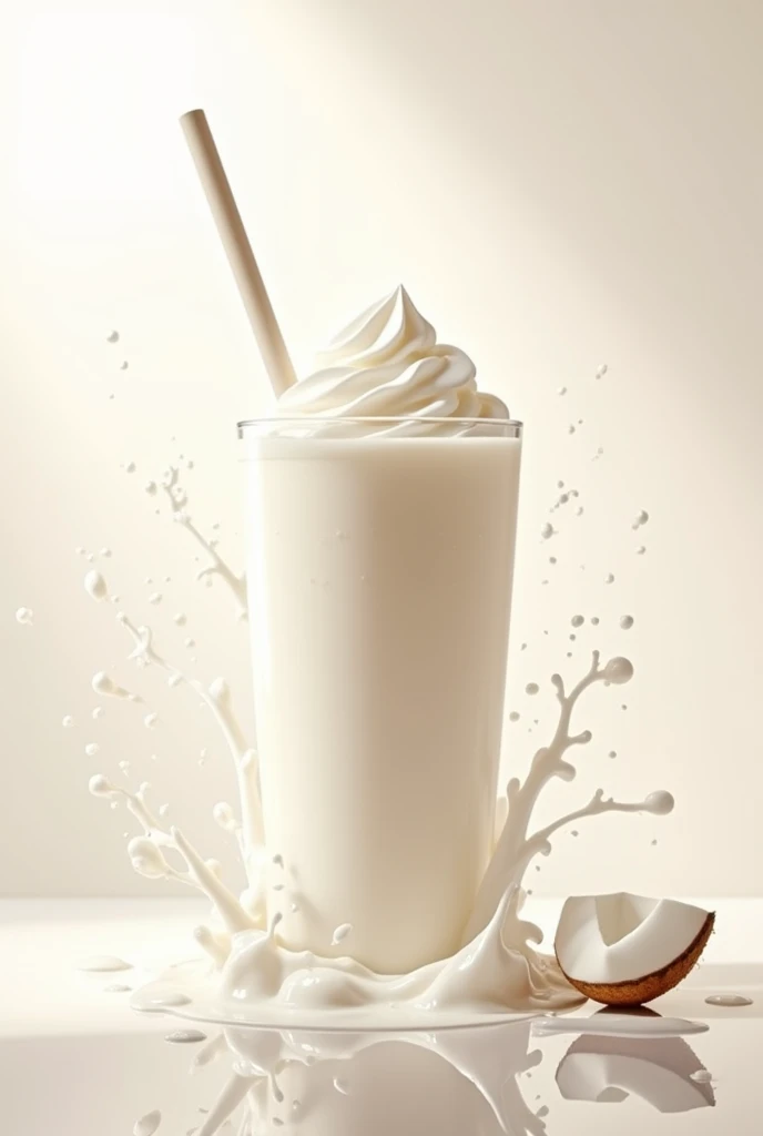 COCONUT SHAKE, 8K, VECTOR, WHITE COLOR, PLAIN BACKGROUND, DYNAMIC, ADVERTISEMENT USE, MOTION